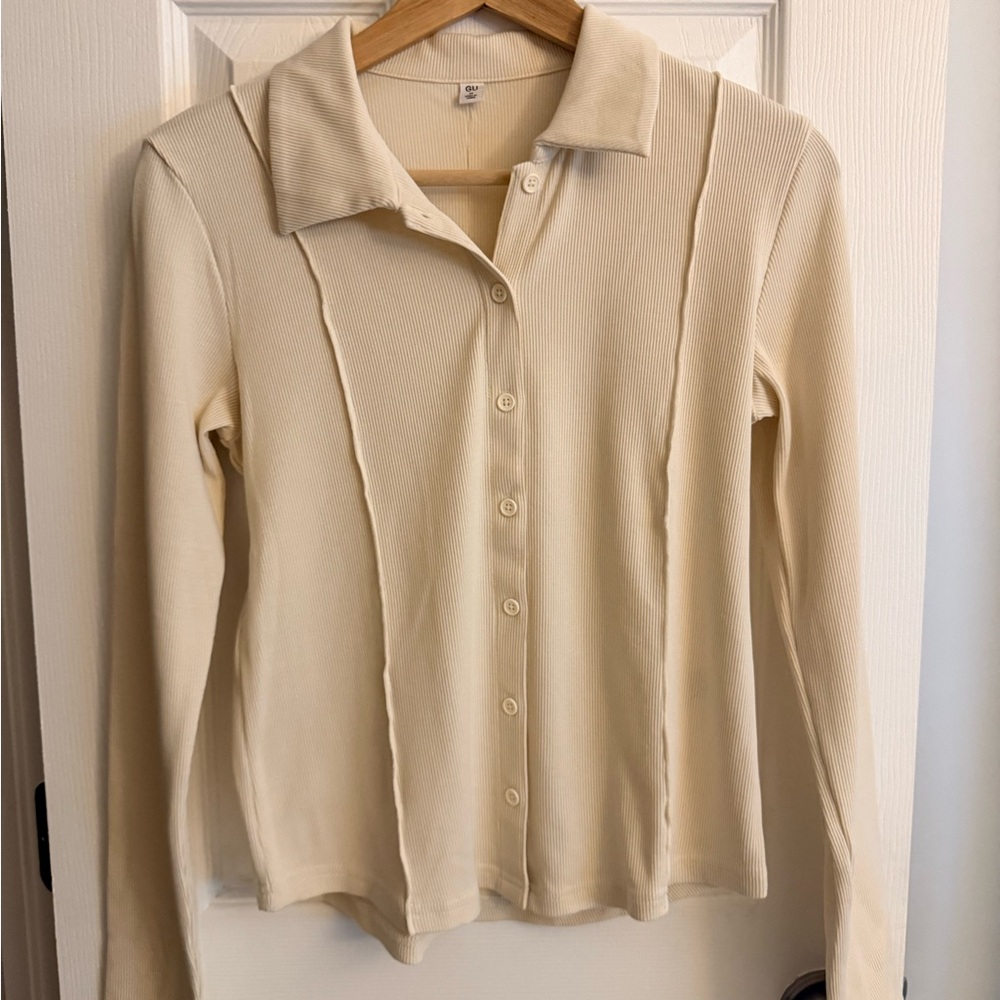 Japanese Cream Long Sleeve Collared Top